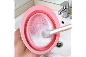 Folding Silicone Scrubbing Bowl Mask Brush Powder Puff Cleaning Bowl Makeup Brush Beauty Tools Scrubbing Pad for Women (Pink)