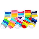 hakugoo Kids Crew Socks Seamless Boys Girls Rainbow Stripes Socks Cotton Athletic Sock Unisex Cute Fun Boot Sock 5 Pairs