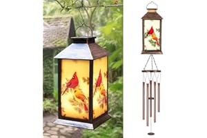 YHMALL Cardinal Wind Chimes for Outside Solar Lantern, Christmas Cardinal Bird Gifts for Mom Women Hanging Solar Wind Chimes Outdoor, 37" Windchimes Outdoor for Patio Garden Decor Birthday Cardinal Gifts