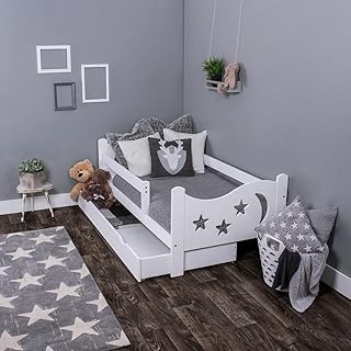 KAGU Chrisi Kinderbett Jugendbett Juniorbett Bett (140x70 cm oder 160x80 cm). Kiefernholz Massivholz inkl. Matratze und Schublade. (140 x 70 cm, Weiß)