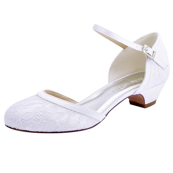 ElegantPark HC1620 Runde Zehen Schnalle Hoch Laceabsatz Pumps Lace Tanzschuhe Damen Brautschuhe