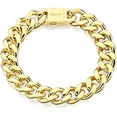 NOKMIT Stainless Steel Cuban Link Bracelet for Men & Women, 5mm/9mm/12mm Width, 7"/7.5"/8"/8.5" Length, Dainty 14K Gold Silver Chunky Curb Chain Bracelets Hip Hop Jewelry, Unisex Gifts