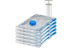 Amazon Basics - Bolsas de almacenamiento de compresión al vacío para ahorrar espacio con bomba de mano, grande, paquete de 5, transparente