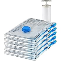 Amazon Basics Sacchetti sottovuoto con pompa a mano, Cerniera, misura grande, confezione da 5, Trasparente