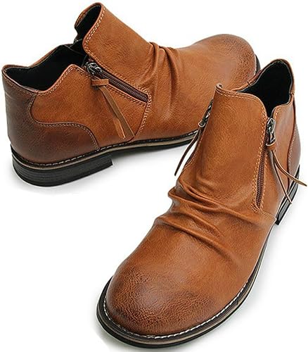 Amazon Nail39 ブーツ メンズ ドレープアンクルブーツ メンズ レザー 合皮 アンティーク カジュアル ローカット アンクル ショートブーツ ジップ 新生活 バイク Nail39 ブーツ