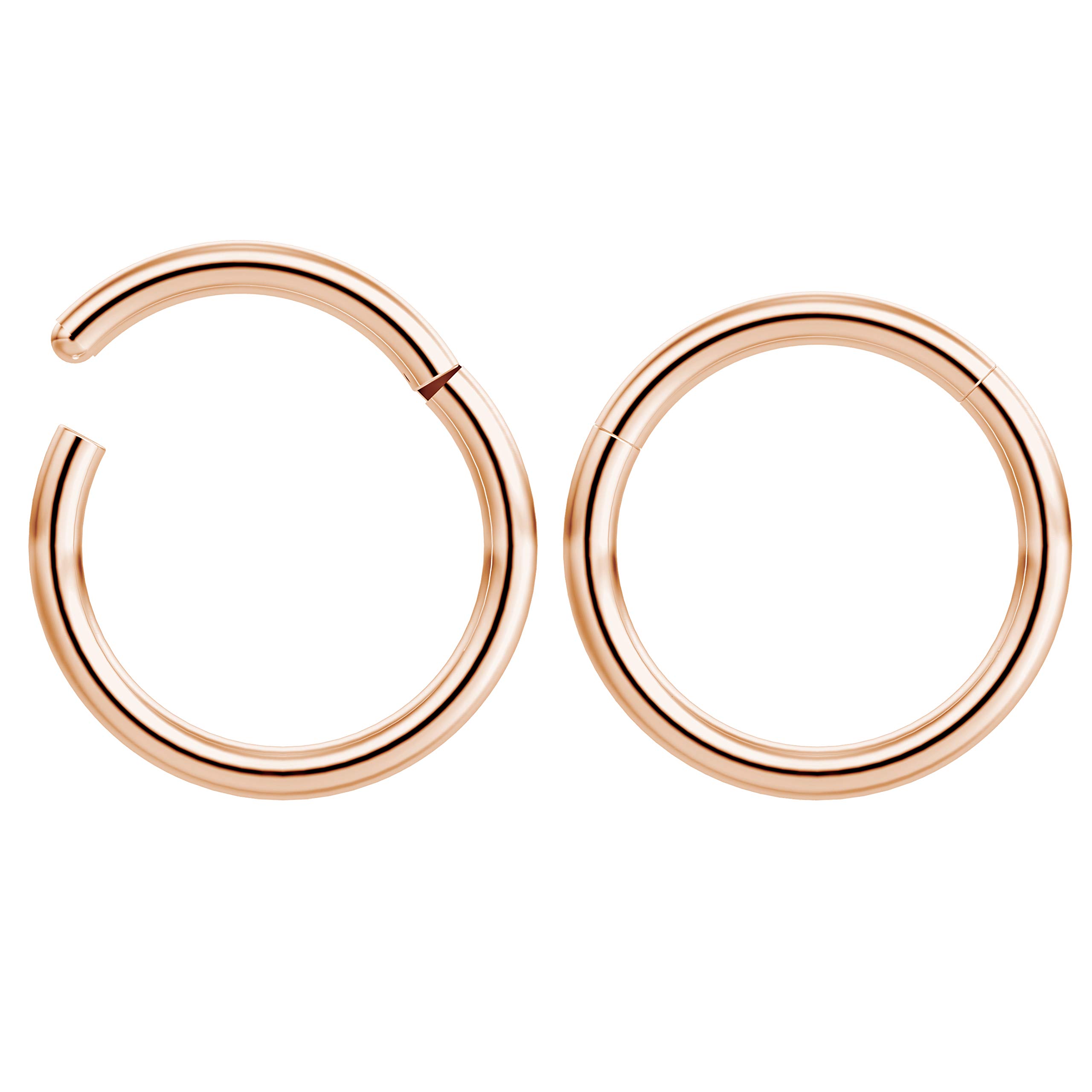 Bling Piercing 2pc 16mm Hinged Clicker Captive Bead Ring Rose Gold 12mm Helix Earring Nose Hoop Rook Cartilage Tragus Lip Septum Forward Eyebrow Ear Lobe Nostril Rings Seamless Surgical Steel