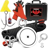 FINDMAG 2625 LBS Fishing Magnet, 4.57 Inch Double Sided Fishing Magnet Kit | Fishing Kit Includes Super Strong Magnet, Gloves, 32 Foot Rope, Grappling Hook, Fishing Magnet for Retrieving Items