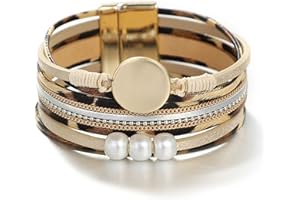 KSQS Multi-layer Leather Wrap Cuff Bracelet, Boho Wide Braided Buckle Bracelets for Women, Waterproof Leather Wristband Bangles