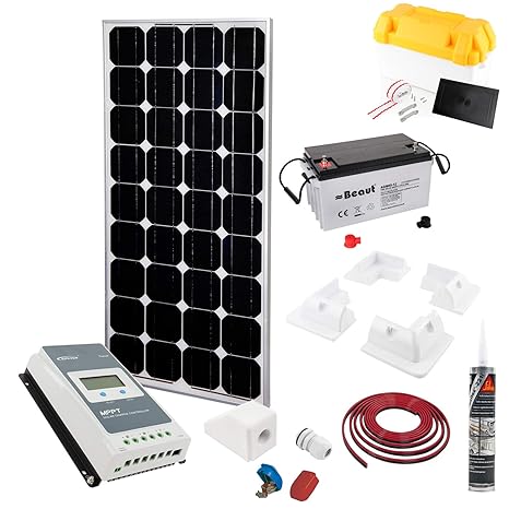 Solar Komplett Set 100W | MPPT Regler | AGM Batterie 100 Ah |Kabel | Sika |