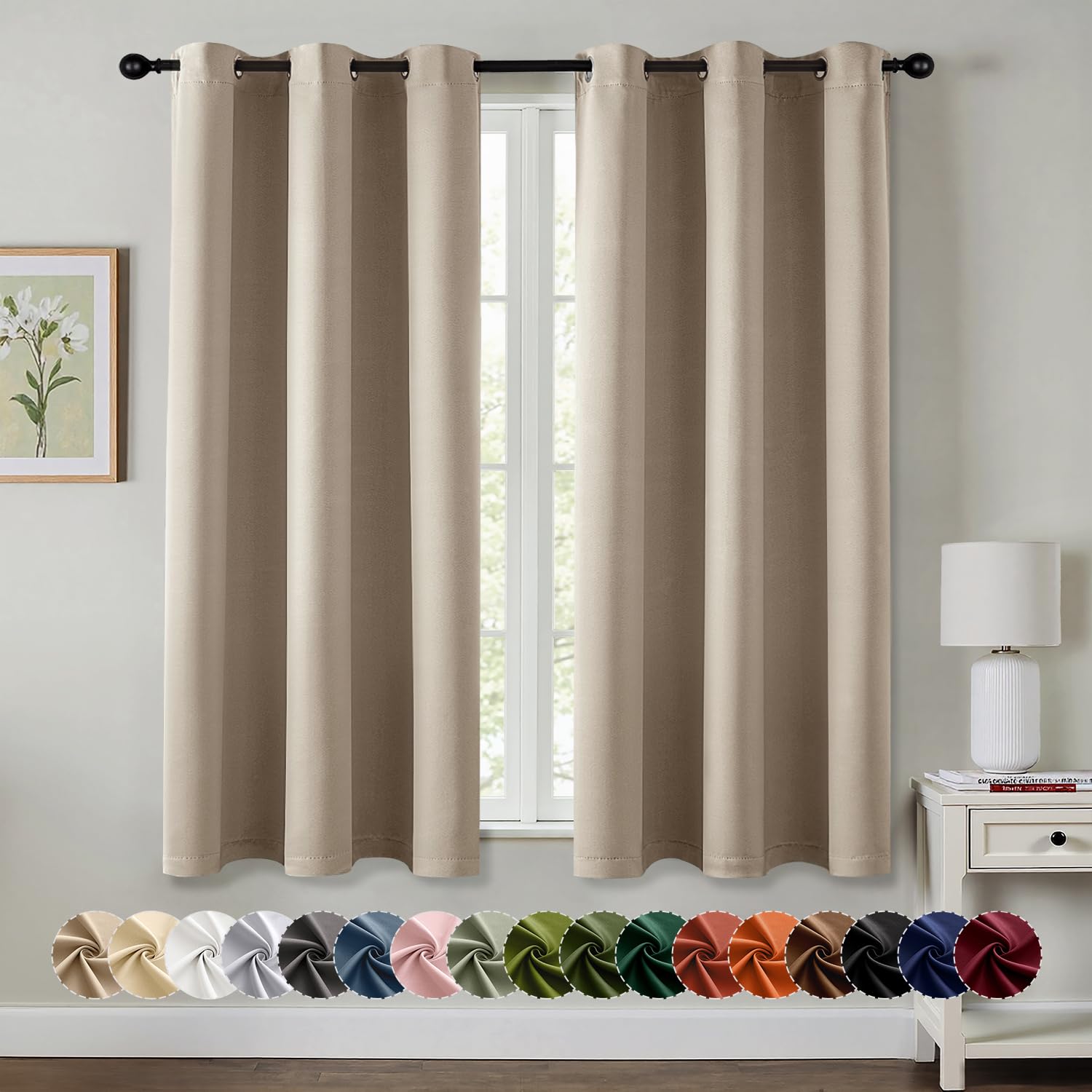 MIULEE Taupe Blackout Curtains for Bedroom Living Room 63 Inches Long 2 Panels, Thermal Insulated Room Darkening Drapes Solid Grommet Noise Reduction Light Blocking Window Treatments 40x63 Inch Image