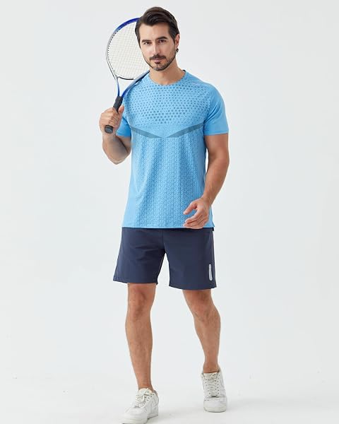 APPRIVOISE-MOI MENS ATHLETIC T-SHIRTS QUICK-DRY MOISTURE WICKING COOLING RUNNING SHORT SLEEVE SHIRT PERFORMANCE TEES GYM TENNIS WORKOUT HIKING CATIONIC SKY-BLUE