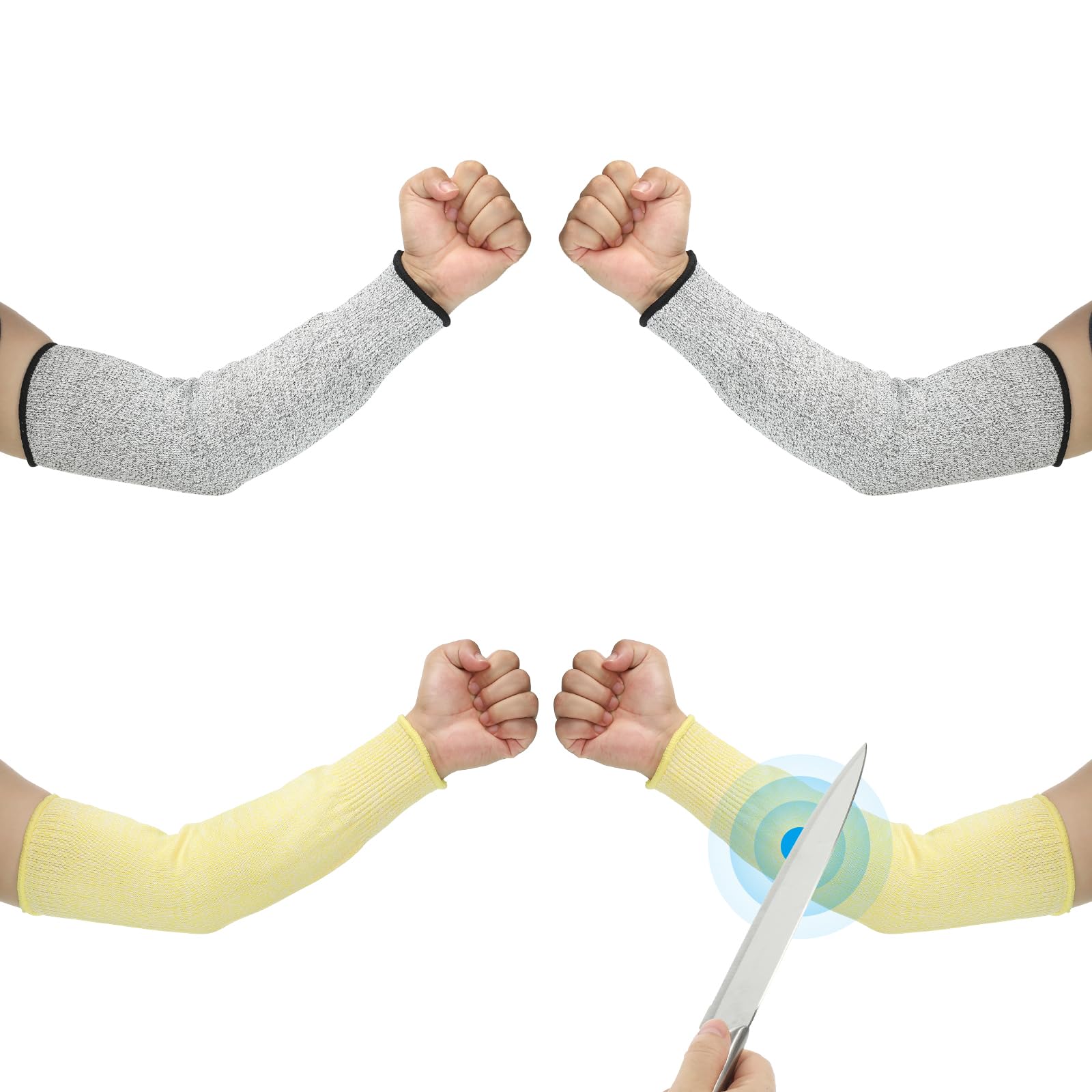 PATIKIL 16 Inch Cut Resistant Sleeve, 2 Pairs Arm Safety Protectors Sleeves Forearm Sleeve HPPE Level 5 Protection for Thin Skin and Bruising, L, Yellow/Gray