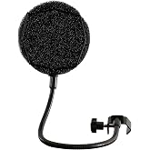 Melon Audio Pop Filter for Microphone - Sponge Layered Pop Wind Screen with Enhanced Flexible 360&deg; Gooseneck Clip Metal Arm (includes Extra Filter)