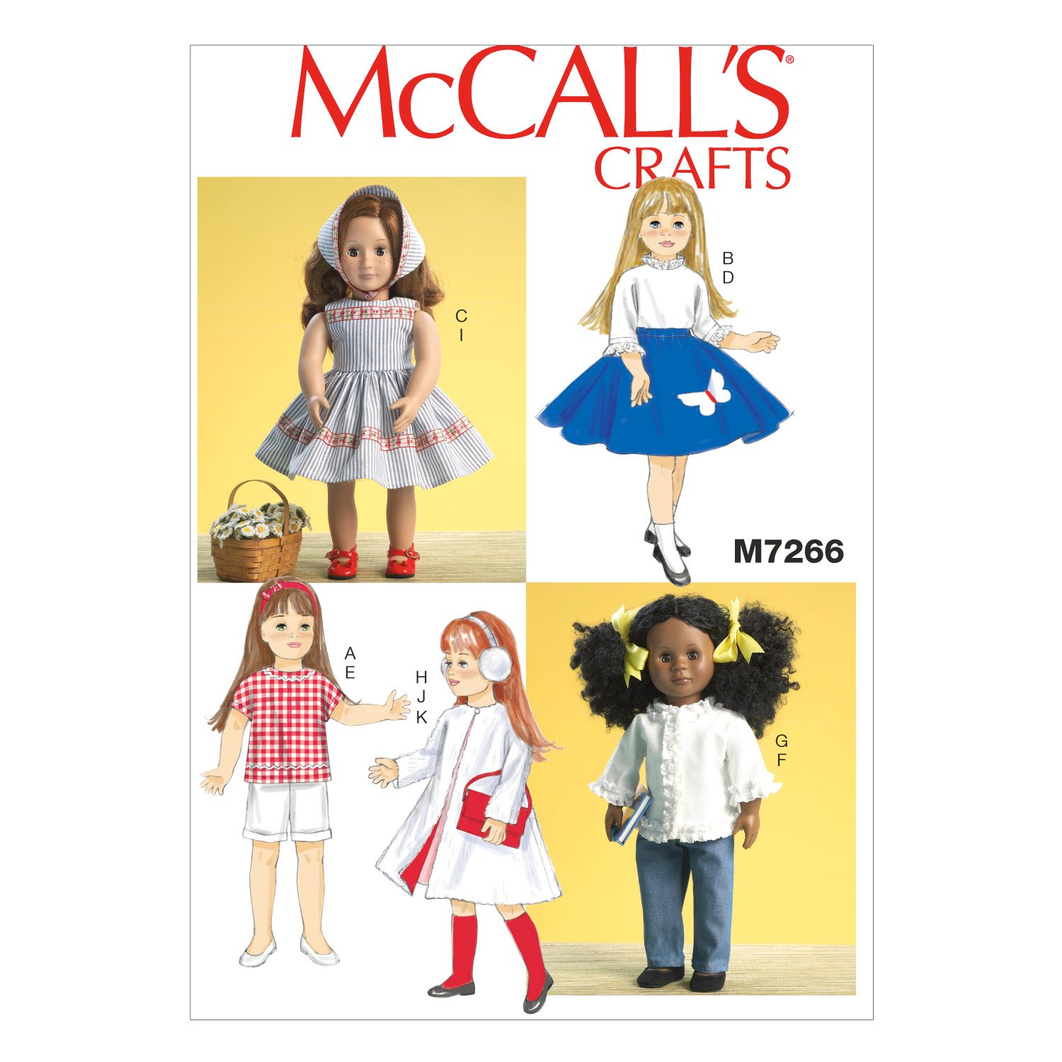 Mccall's Patterns 7266 OSZ,18" Retro Doll Clothes, One Size Only