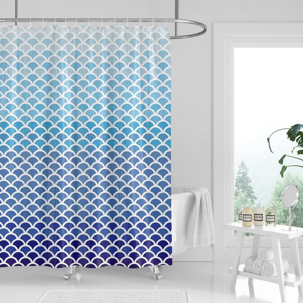 Tennove Shower Curtain Mould Resistant 180x200cm Drop Geometric Blue Bathroom Curtain Waterproof Polyester Fabric Wet Room Bathtub Shower Curtain,Weighted Hem — image 1