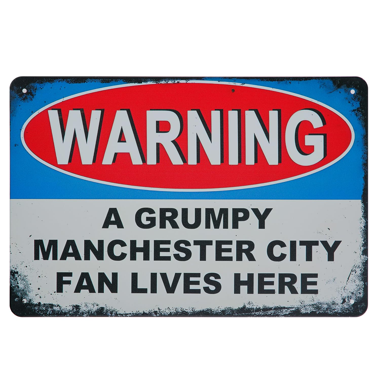 Grumpy Manchester City Fan Lives Here Funny Metal Sign, Manchester United Gifts for Men Football Metal Poster Wall Decor for Manchester United Gifts Boys Manchester City Merchandise