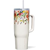 Corkcicle x Rifle Paper Co. Cruiser Insulated Tumbler with Handle & Straw - Keeps Drinks Cold 20 Hours - BPA-Free - Gift for Mom - Great for Mother's Day or Christmas - 40 oz - Garden Party Cream