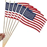 Pack of 12, Handheld American Flags 12x18 Inch - USA Flags on Wooden Sticks, Detachable Flagpole Ground US Stick Flags for Patriotic Parades, Elections, 4th of July, and Memorial Day Decorations
