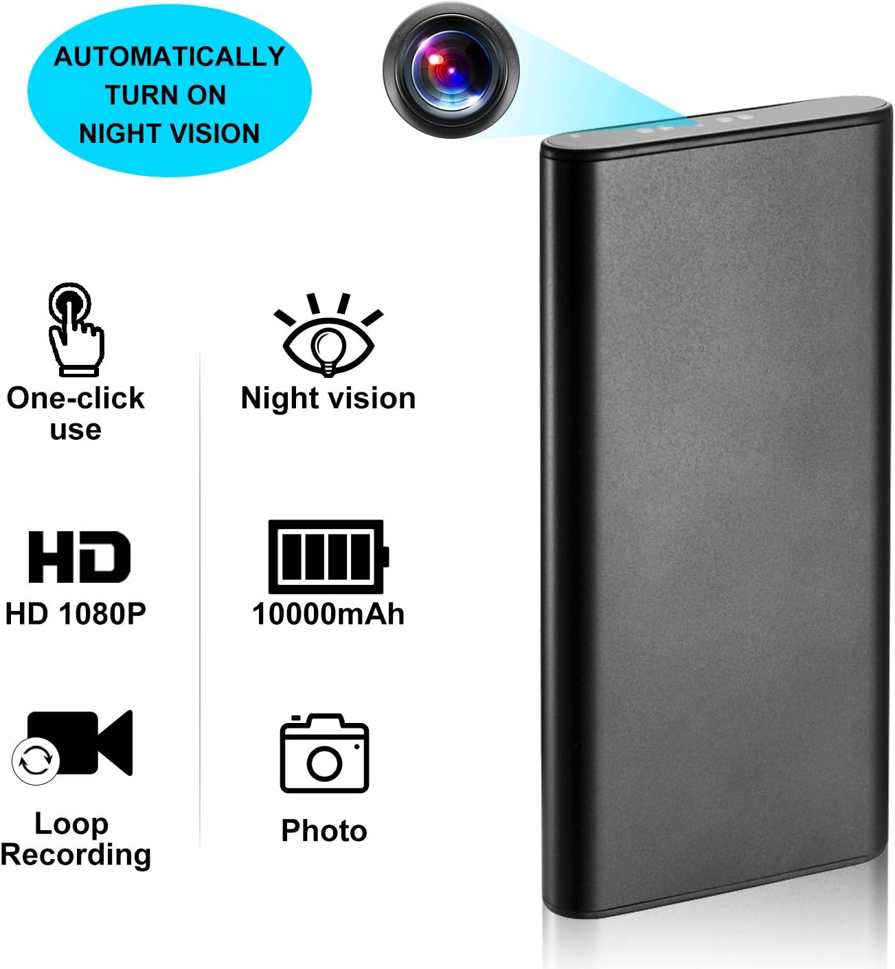 Hidden Spy Camera TTCDBF HD 1080P 10000mAh Hidden Camera Power Bank Spy Cam 24-Hour Video Record Mini Security Camera Nanny Cam with Night Vision for Home/Office No WiFi