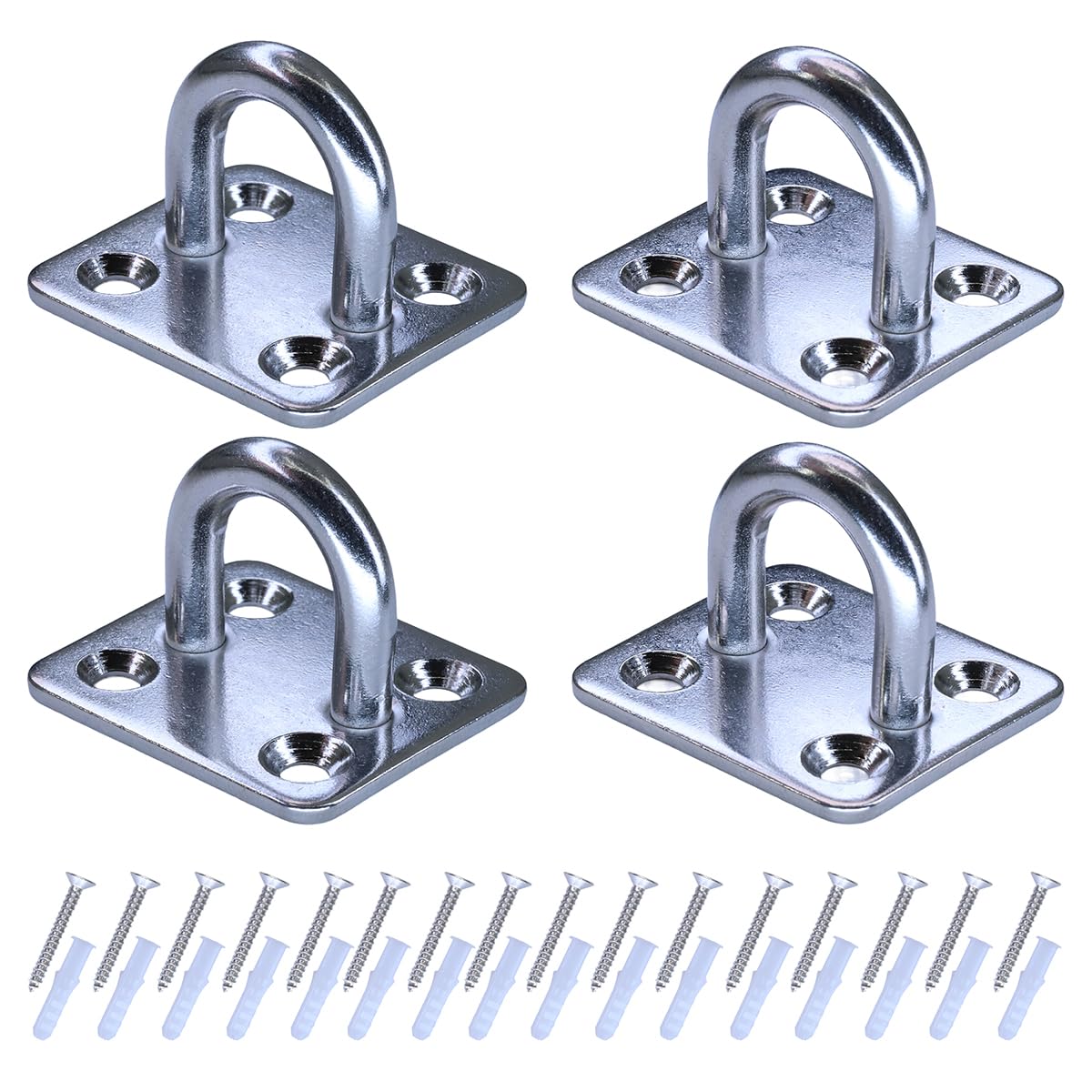ciciment Stainless Steel Eye Plate Set - 4pcs Heavy-Duty M6 Square Pad Eye Plates with Screws for Wall & Ceiling Hanging