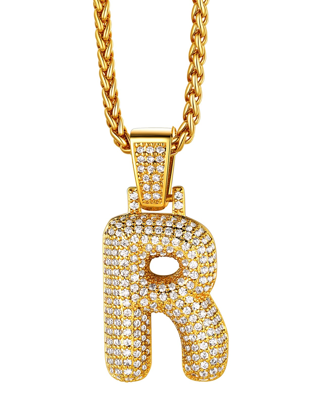 Richsteel r Pendant Bubble Initial Name Necklace for Husband Mens Bling Letter Necklaces Gold — image 1