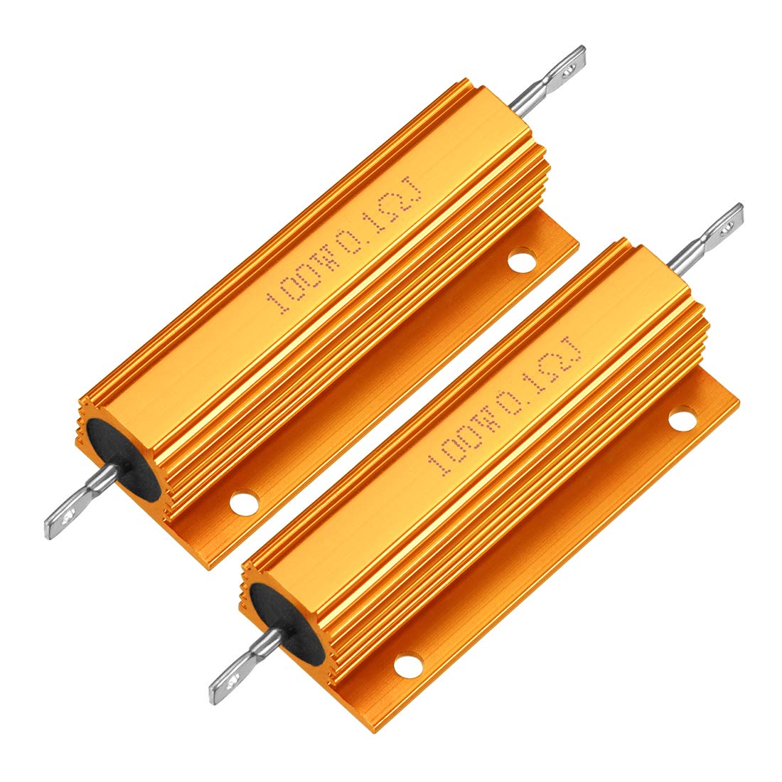 sourcingmap 2pcs Aluminum Case Resistor 100W 0.1 Ohm Wirewound Yellow for LED Replacement Converter 100W 0.1RJ