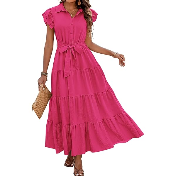 GLIGET Summer Dresses for Women 2024 Tiered Layered Off Shoulder Ruffle Hem  A Line Maxi Dress (Color : Hot Pink, Size : Small) at Amazon Women's  Clothing store