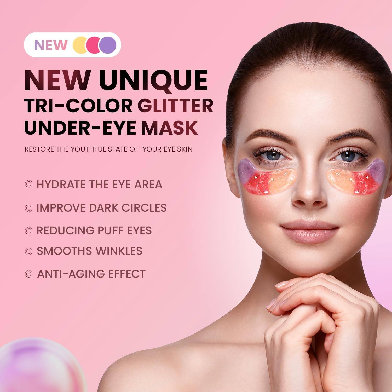 AILEORY Under Eye Patches (24 Pairs) - New Tri-color Glitter Eye Gel Pads for Dark Circles Puffy Eyes,Under eye Bags,Wrinkles|Natural Collagen Under Eye Mask Patches, Gel Under Eye Patches