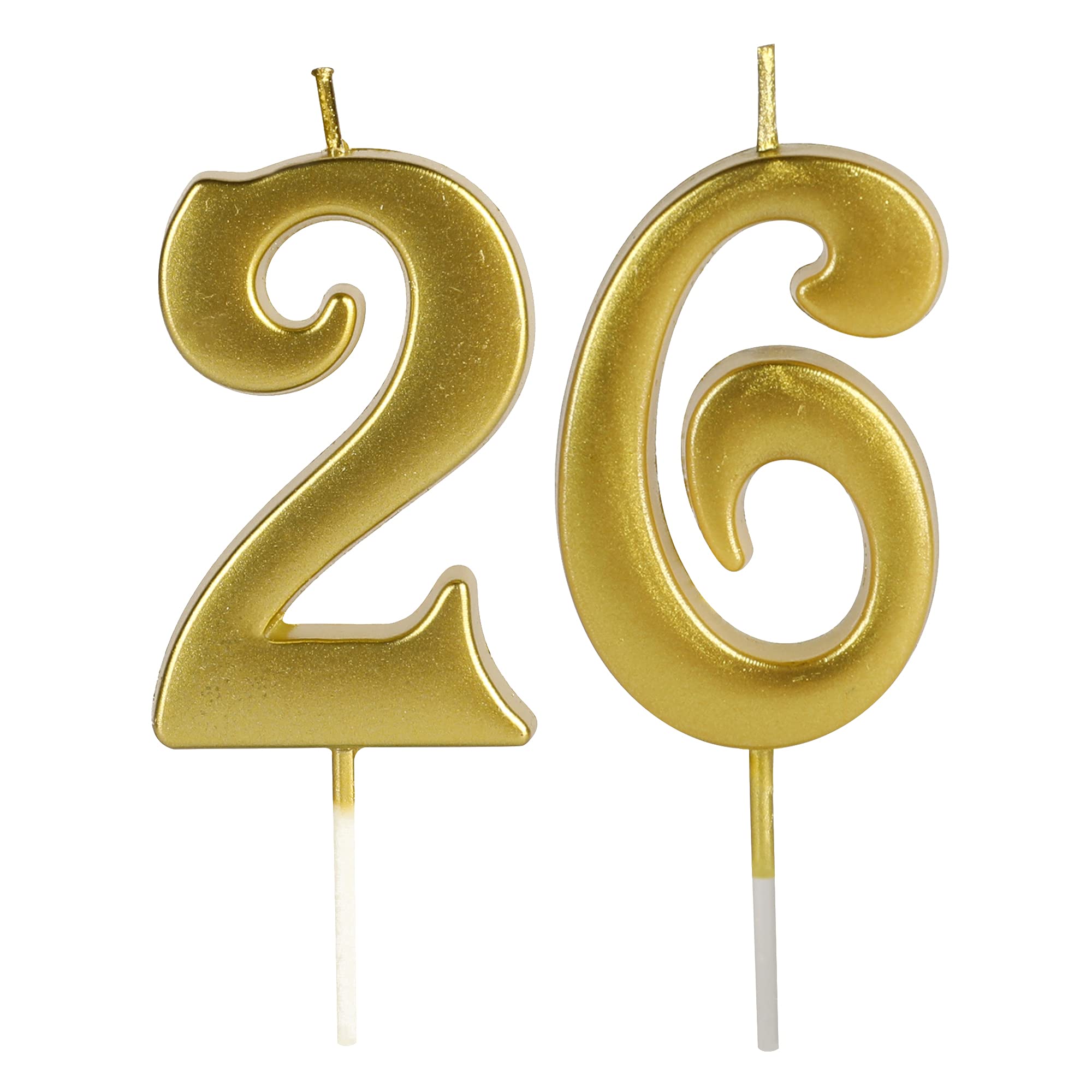 Photo 1 of 26th & 62nd Number Birthday Candles for Cake Topper, Number 62 26 Glitter Premium Candle Party Anniversary Celebration Decoration for Kids Women or Men, Gold