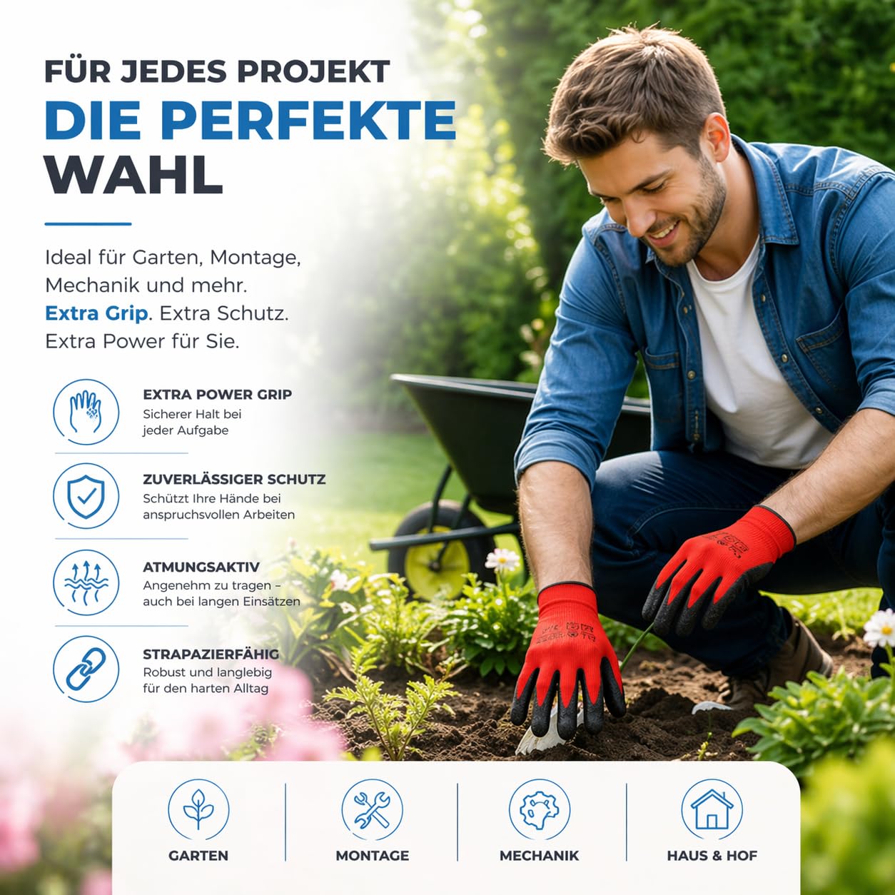 TK Gruppe Timo Klingler 10x Paar EN388 Arbeitshandschuhe Herren - Gr 8-9 (S-M) - Extra Power Grip - Handschuhe & Gartenhandschuhe - Work Gloves für Garten, Montage & Mechaniker 2