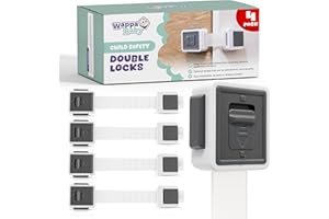 WAPPA BABY Child Safety Locks (4-Pack) - Baby Proof Cabinets, Drawers, Toilets & Appliances- Adjustable Strap Length, Double Lock Option - Easy Latch for Adults to Open