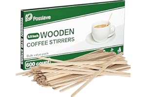 Possiave 600 Coffee Stirrers, 5.5" Wooden Coffee Stir Sticks, Stir Sticks for Coffee, Beverage Mixer with Smooth Ends, for Coffee, Tea, Beverage, and Popsicle