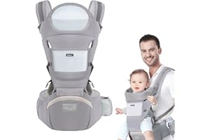 Huifen Baby Carrier with Hip Seat, Multi-Functional 9 in 1 Baby Carrier Newborn to Toddler for All Seasons, Baby Backpack Carrier for Toddler, Infant Newborn (7-45Lb) (Grey - Multifunctional Carrier)
