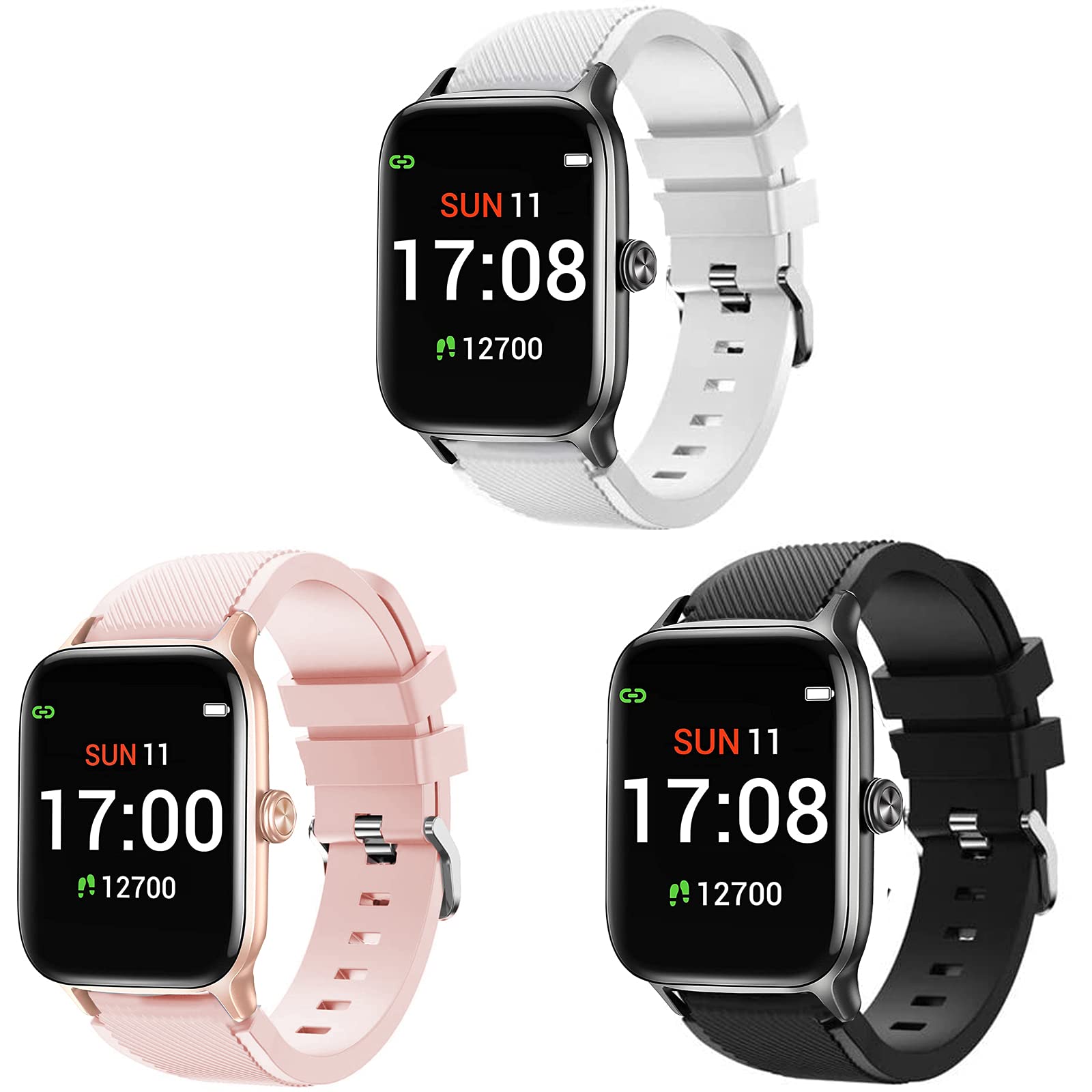 Giaogor Compatible for Letsfit EW1 Bands, Silicone Sport Strap Replacement Wristband ​Accessories Strap Compatible for Letsfit EW1 Smartwatch (3 pack-White+Pink+Black)