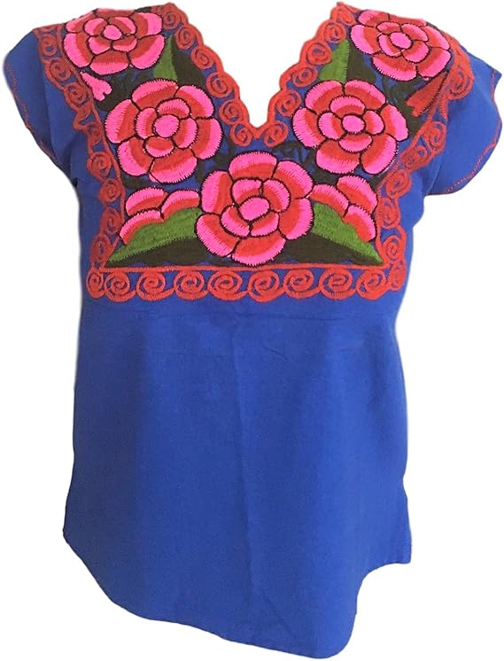 Floral Mexican Blouse Embroidered Authentic Handmade Cotton
