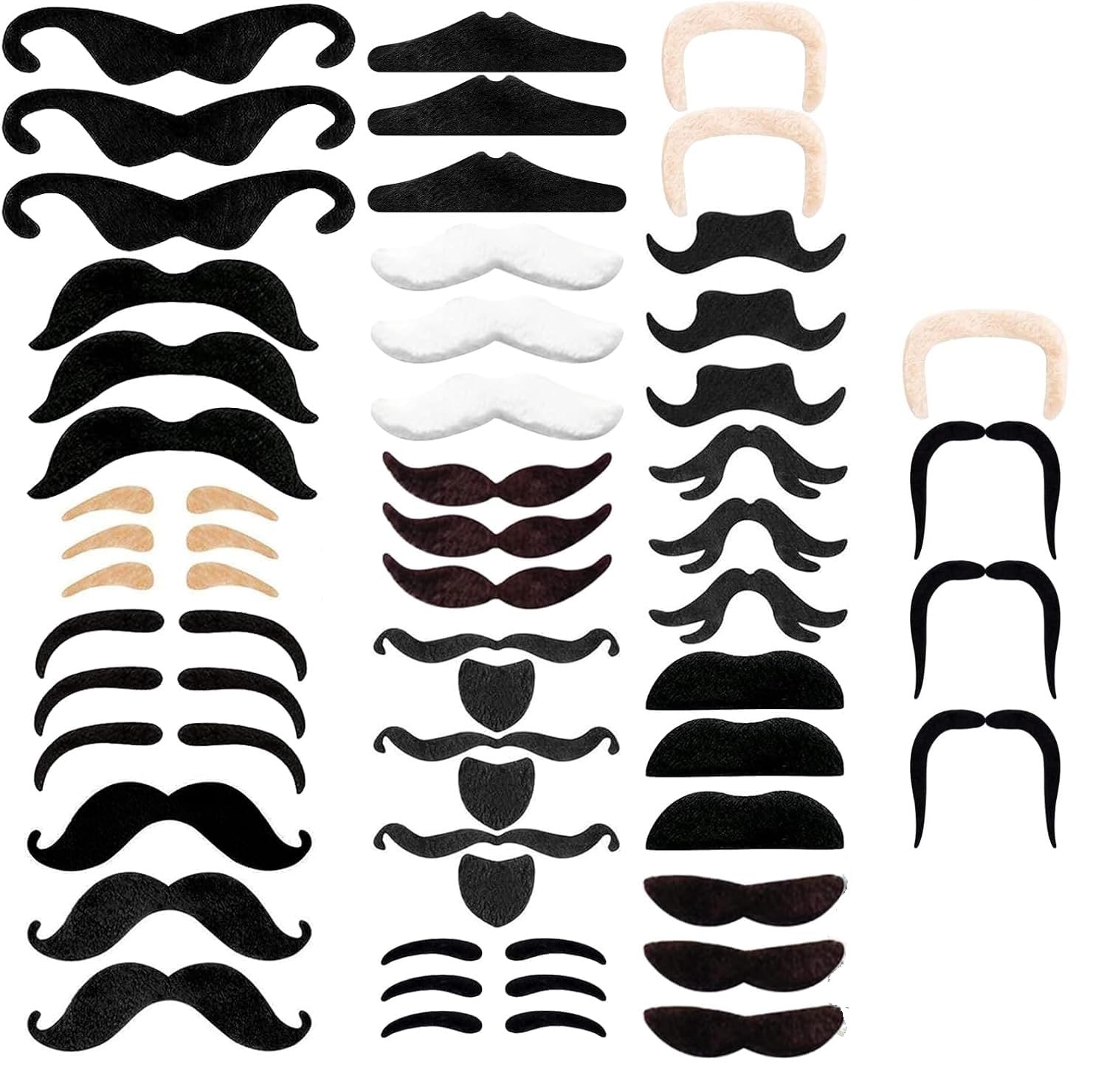 EQLEF Party Mustaches Self Adhesive, 48 Pcs Fake Moustache Eyebrows Costume Novelty Mustaches For Party Masquerade Performance Multicolor Multi Styles