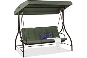Best Choice Products 3-Seat Outdoor Large Converting Canopy Swing Glider, Patio Hammock Lounge Chair for Porch, Backyard w/Flatbed, Adjustable Shade, Removable Cushions - Midnight Green