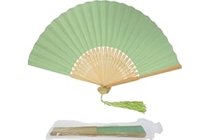 FANSOF.FANS Paper Handheld Folding Fan with a Tassel and Grade A Bamboo Ribs for Women Girls Summer Party Favor Birthday Wedding Gift (Mint Green)