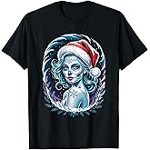 Christmas Sugar Skull Art Woman Santa Hat Festive Design T-Shirt