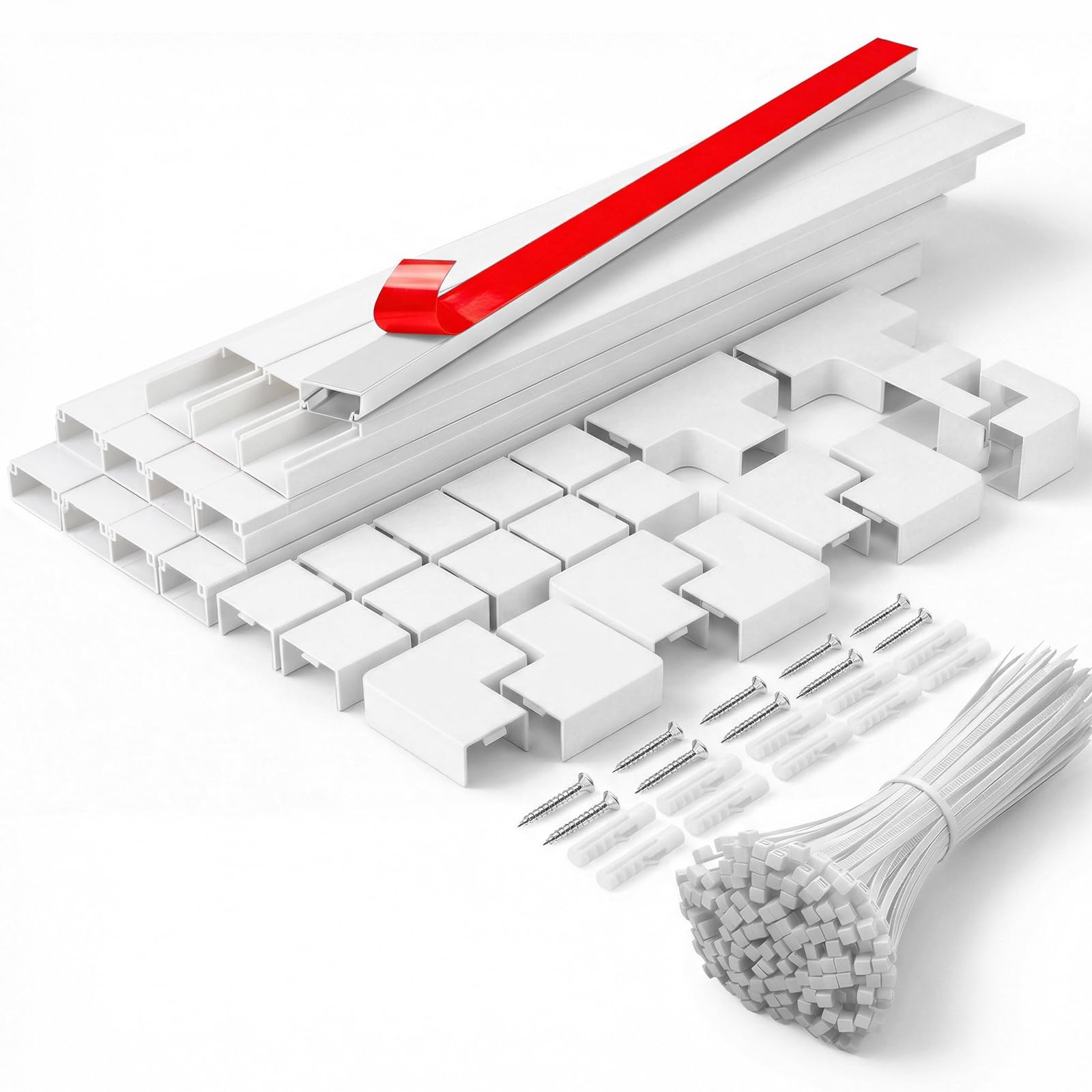 Flow fire 24x14mm White Cable Trunking, 4.8M Self Adhesive Cable Conduit Management Trunking for Wall Mounted TV Cable Tidy (12X L400mm, W24mm H14mm)