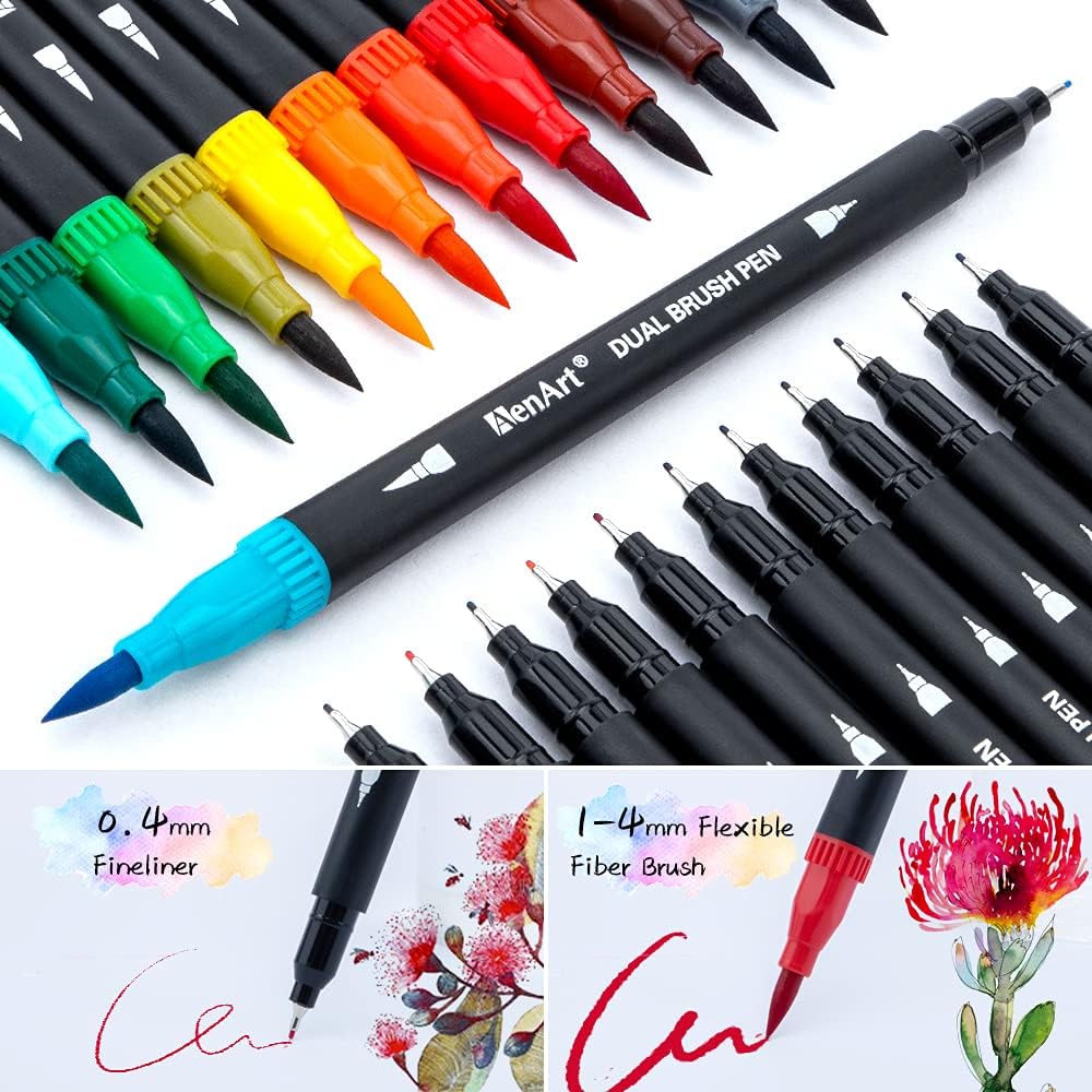 Dual Tip Art Marker Pens Fine Point Journal Pens & Colored Brush Markers for Kid Adult Coloring Books Drawing Planner Calendar Art Projects (24 Colors) : Office Products