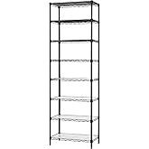 Finnhomy 8-Tier Wire Shelving Unit Adjustable Steel Wire Rack Shelving 8 Shelves Steel Storage Rack or Two 4-Tier Shelving Units with PE mat, Leveling Feet and Safety Device, NSF Certified, Black