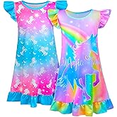 Fiodrimy 2Pcs Girls Nightgowns 3-8 Years Unicorn Sleepwear Night Sleep Dress Pajamas Little Kids Toddler Soft Nightgown