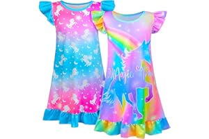 Fiodrimy 2Pcs Girls Nightgowns 3-8 Years Unicorn Sleepwear Night Sleep Dress Pajamas Little Kids Toddler Soft Nightgown
