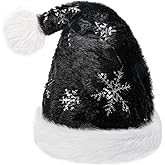 Lifenanny White Plush Christmas Hat Unisex Comfort Santa Hat with Snowflakes