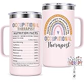 Lifecapido Occupational Therapy Gifts, Occupational Therapist 20oz Insulated Coffee Mug with Badge Reel, Christmas Gift Therapist Gifts for Women Therapists, Rose Quartz