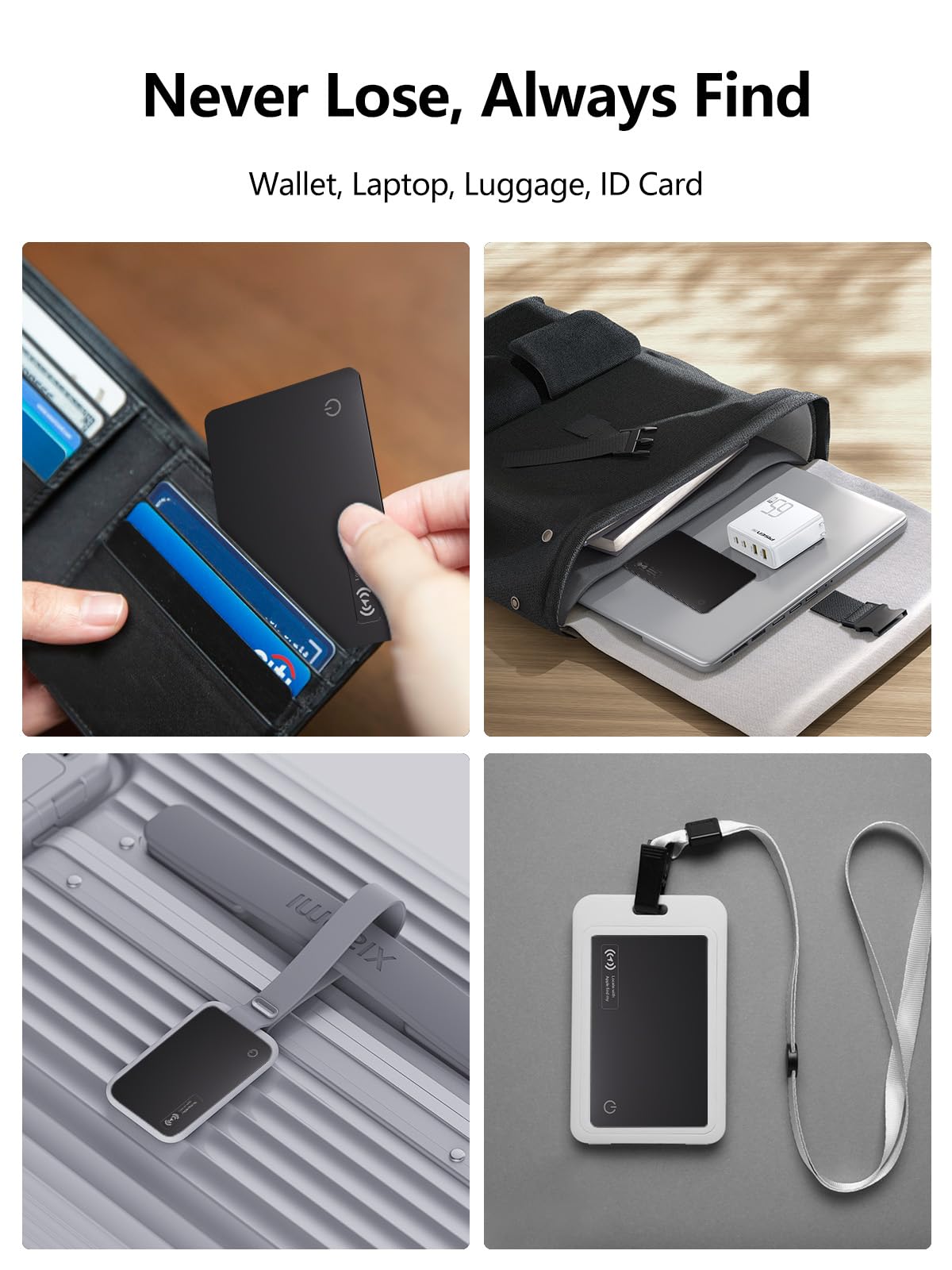 Wallet Tracker Card, Ultra-Slim Wallet Card with Apple Find My (iOS Only), Rechargeable Wallet Finder Smart Card Tracker Item Locator for Luggage, ID/Credit Card, Passport (Black, 2 Pack)