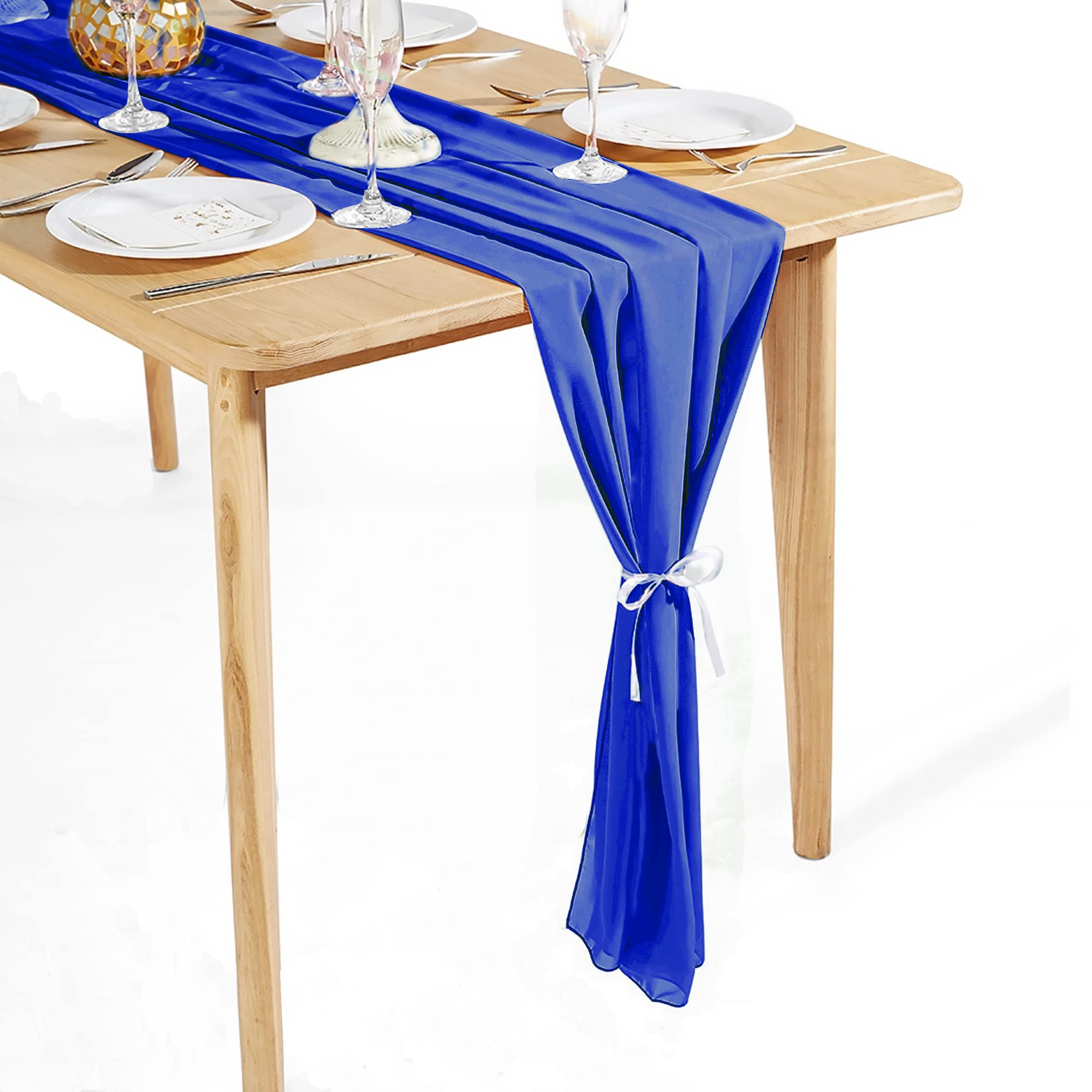 Time to Sparkle 2PCS 10FT Chiffon Table Runner Wedding Decor 28x120 inches Gauze Table Runner Rustic Sheer Table Decor for Romantic Bridal Shower Baby Shower Birthday Party Royal Blue