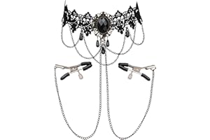 Nipple Clamps with Chain necklace Body Ring Non-Piercing Adjustable Body Chain Choker Faux Body Jewelry for Men Women(W6-C1