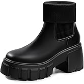 FITORY Women's Ankle Boots Comfy Chelsea Mid Heel Elastic Chunky Heel Lug Sole Booties Size 6-11